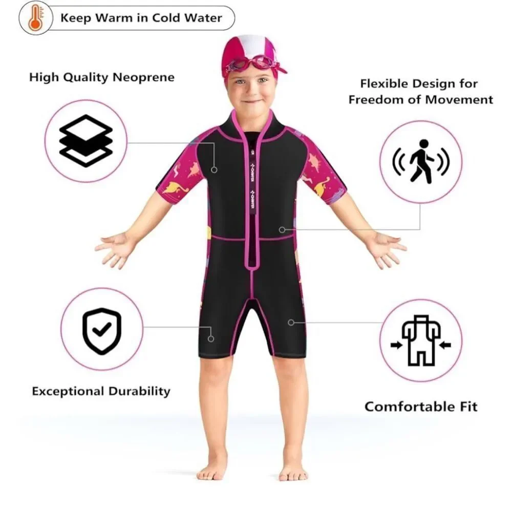 Chriffer Kids Wetsuit Front Zip 2mm Neoprene Thermal Short Sleeves shorts.